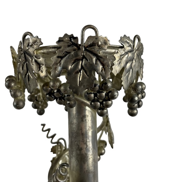 Vintage Silver Plated Grapevine Adorned Candlestick Candle Holder Display 9.5” - Picture 6 of 13